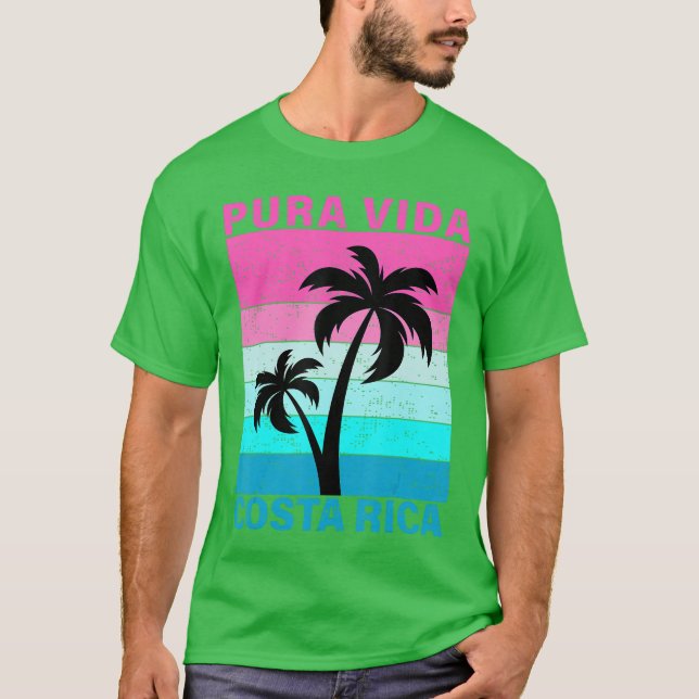 Retro Sunset Palm Tree Costa Rica Vacation Pura Vi T-Shirt (Front)