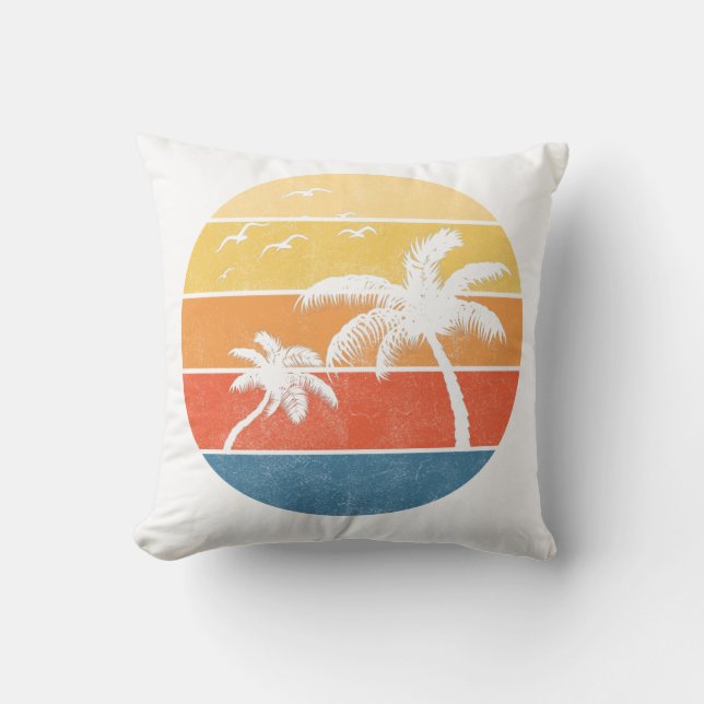 Retro Sunset Palm Trees Cushion (Front)