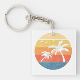 Retro Sunset Palm Trees Key Ring