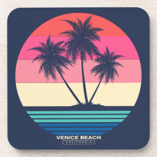 Retro Sunset Palm Trees Venice Beach Coaster
