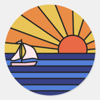 Retro Sunset Paradise Classic Round Sticker