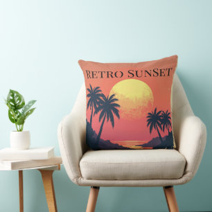 Retro Sunset Paradise – Vintage Tropical Escape Cushion
