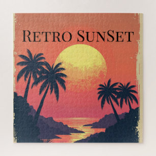 Retro Sunset Paradise – Vintage Tropical Escape Jigsaw Puzzle
