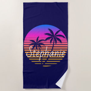 Retro sunset Personalised  Beach Towel
