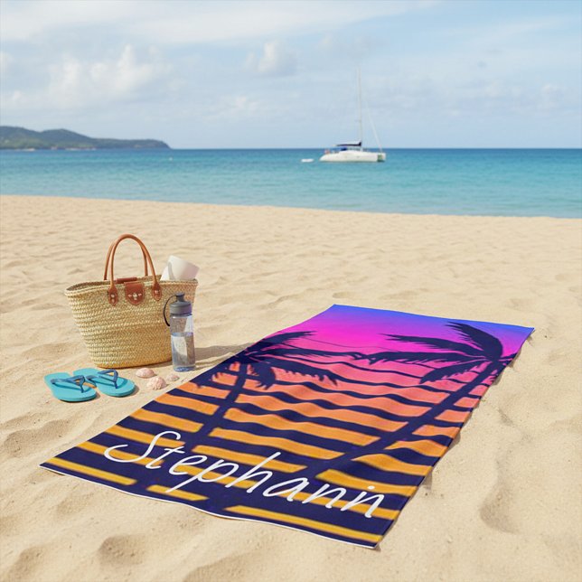Retro sunset Personalised  Beach Towel (Creator Uploaded)