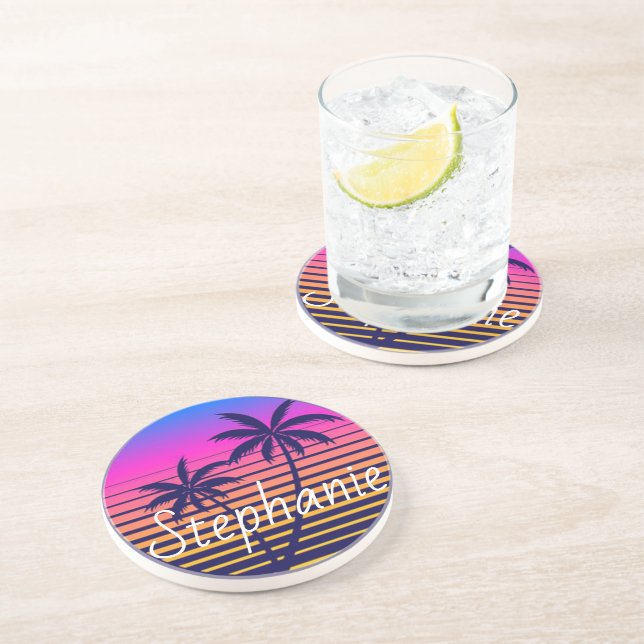 Retro sunset Personalised   Coaster (Side)