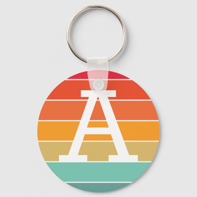 Retro Sunset Personalised Monogram Key Ring (Front)