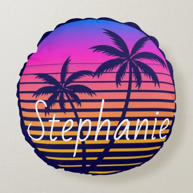 Retro sunset Personalised   Round Cushion (Front)