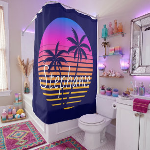 Retro sunset Personalised Shower Curtain