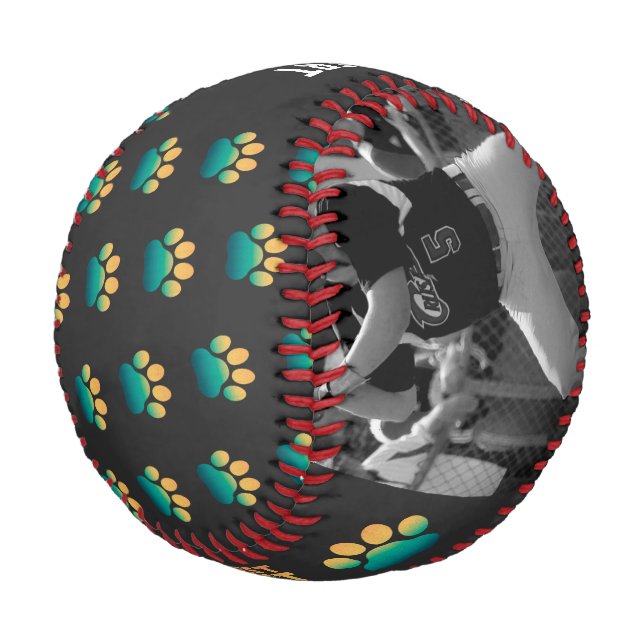 Retro Sunset Photo Fathers Day Best Cat Dad Ever Baseball (Angled)