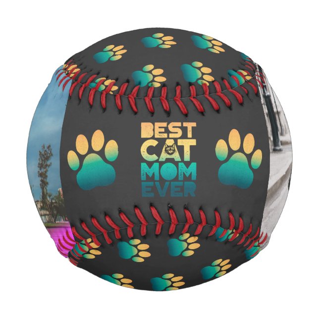 Retro Sunset Photo Mothers Day Best Cat Mum Ever Baseball (Front)