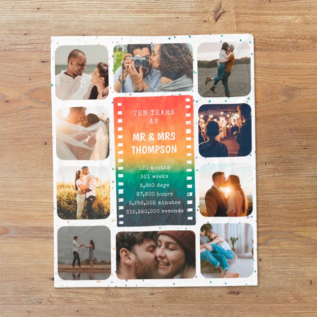 Retro Sunset Photo Mr and Mrs 10th Anniversary Fleece Blanket (Creator Uploaded)