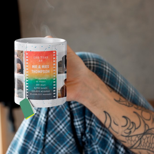 Retro Sunset Photo Mr and Mrs 1st  Anniversary Coffee Mug (Creator Uploaded)