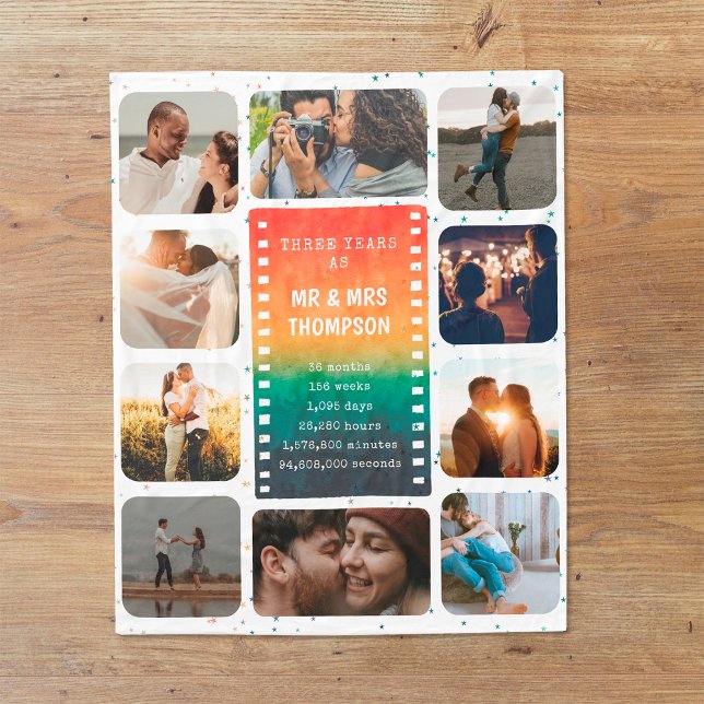 Retro Sunset Photo Mr and Mrs 3rd Anniversary Fleece Blanket (Creator Uploaded)