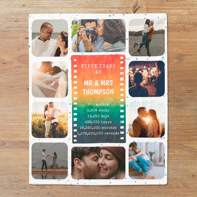 Retro Sunset Photo Mr and Mrs 50th Anniversary Fleece Blanket (Creator Uploaded)