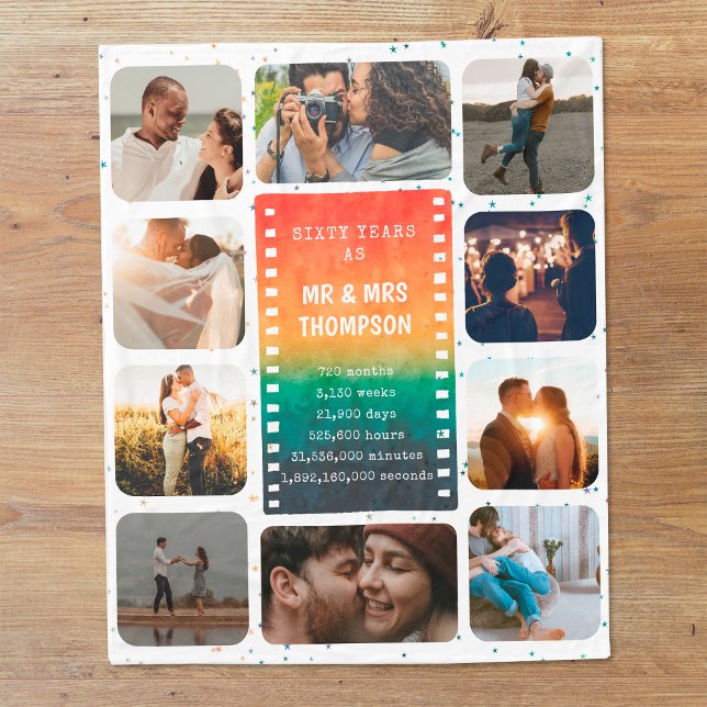 Retro Sunset Photo Mr and Mrs 60th Anniversary Fleece Blanket (Creator Uploaded)