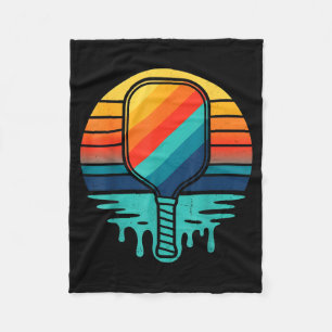 Retro sunset pickleball paddle sport graphic fleece blanket