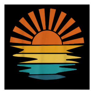 Retro Sunset Rays Wavy Vintage Retro Sunshine Sun Poster