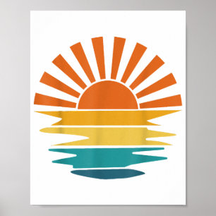Retro Sunset Rays Wavy Vintage Retro Sunshine Sun Poster
