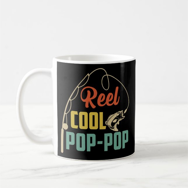 Retro Sunset Reel Cool Pop Pop Fishing Pop Pop Coffee Mug (Left)