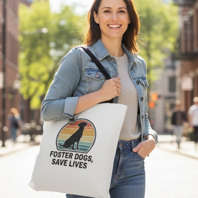 Retro Sunset Rescue Dog Advocate Holiday Tote Bag (Retro sunset foster dog advocate tote bag—inspiring holiday gift for animal rescue volunteers.)
