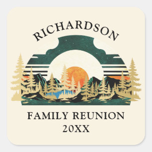 Retro Sunset Road Trip Personalised Family Reunion Square Sticker