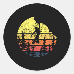 Retro Sunset Rock Climber - Boulderer Bouldering C Classic Round Sticker