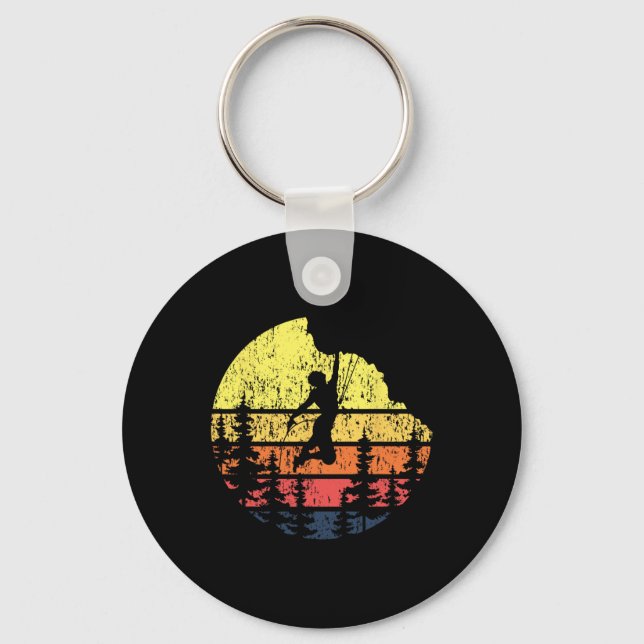 Retro Sunset Rock Climber - Boulderer Bouldering C Key Ring (Front)