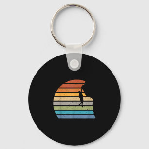Retro sunset rock climbing backpacker mountain key ring