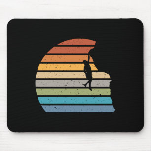 Retro sunset rock climbing backpacker mountain mouse pad