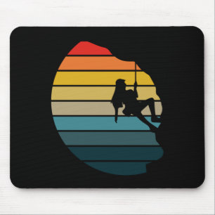 Retro sunset rock climbing backpacker mountain mouse pad