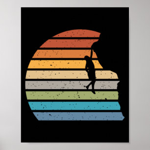 Retro sunset rock climbing backpacker mountain poster