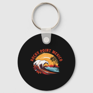 Retro Sunset Rocky Point Mexico Summer Surfing Key Ring