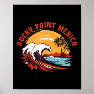 Retro Sunset Rocky Point Mexico Summer Surfing  Poster