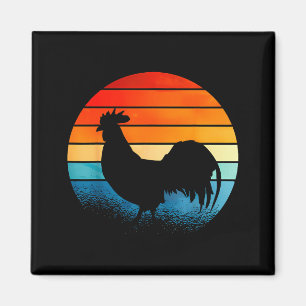 Retro Sunset Rooster Chicken Lover Magnet