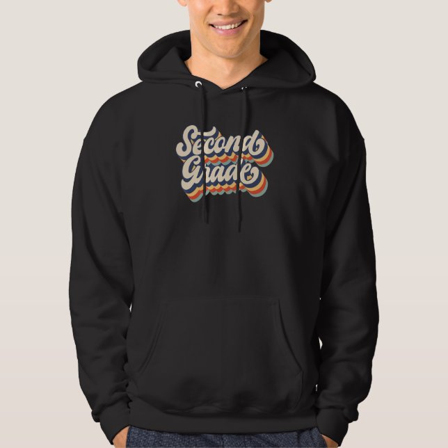 Retro Sunset Second Grade Teacher & Student Back T Hoodie (Front)
