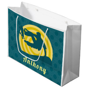 Retro Sunset Skateboarding Theme Custom Name Teal  Large Gift Bag