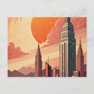 Retro Sunset Skyline Housewarming Wall Art Postcard