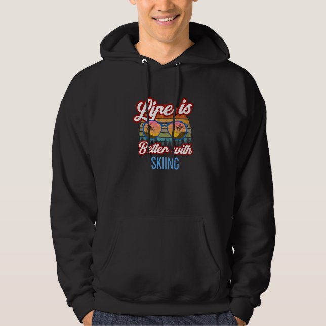 Retro Sunset Slogan  With Skiing Hoodie (Front)