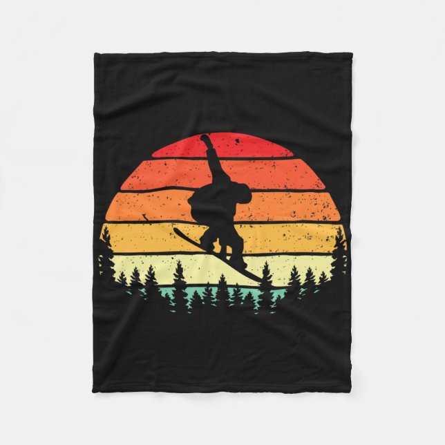 Retro Sunset Snowboarder - Snowboarding Winterspor Fleece Blanket (Front)
