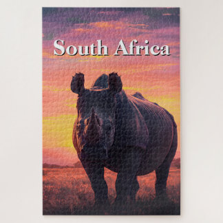 Retro Sunset South Africa Rhino Jigsaw Puzzle