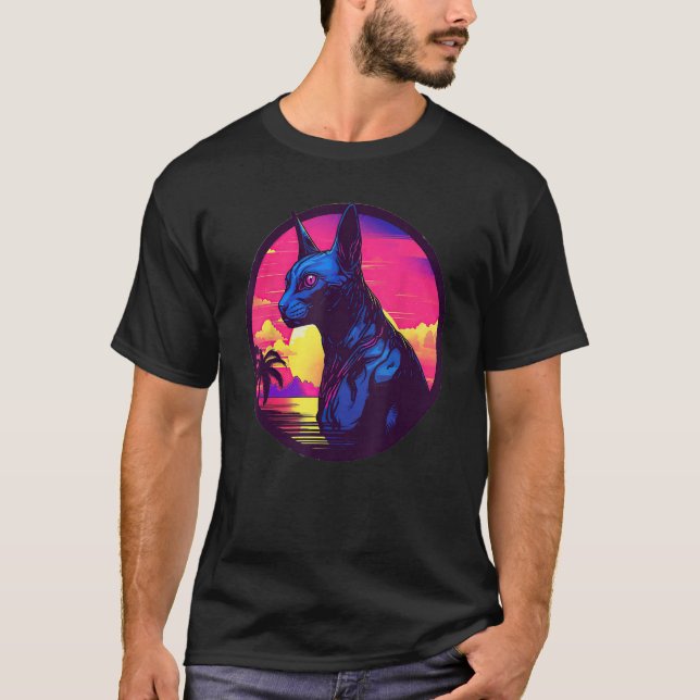 Retro Sunset Sphinx Cat T-Shirt (Front)