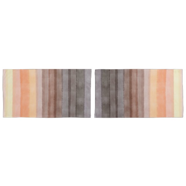 Retro sunset stripes boho orange brown gradient  pillowcase (Front-Set)