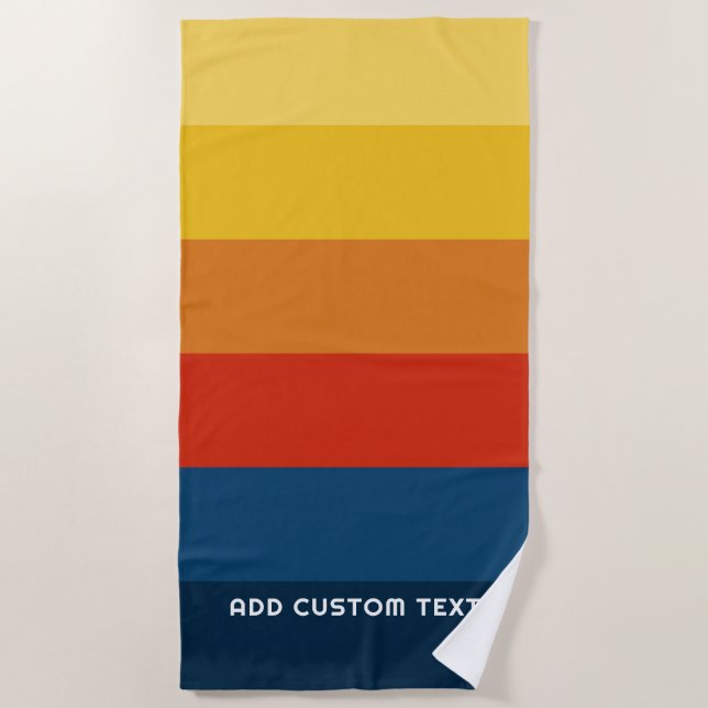 Retro Sunset Stripes with Simple Sans Serif Name Beach Towel (Front)