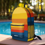 Retro Sunset Stripes with Simple Sans Serif Name Printed Backpack<br><div class="desc">Rugby Stripes - A preppy pattern with bold stripes and a name. If your art still needs to be adjusted,  click on the Customise This button. This will take you to a design area where you can move things around and even change colours!</div>