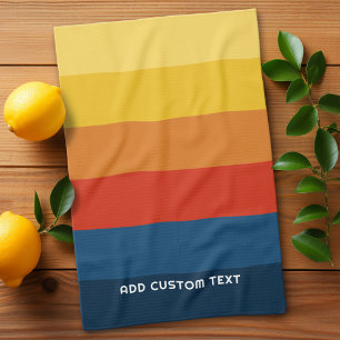 Retro Sunset Stripes with Simple Sans Serif Name Tea Towel