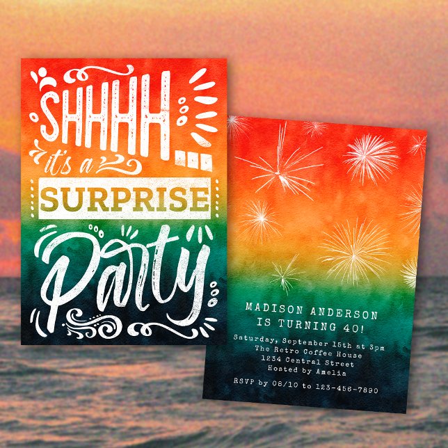 Retro Sunset Summer Surprise Birthday Party Invitation (Creator Uploaded)
