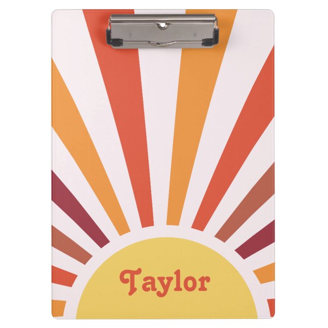 Retro Sunset Sun Rays Personalised Name Clipboard (Front)