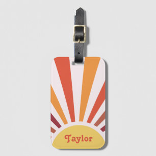 Retro Sunset Sun Rays Personalised Name Luggage Tag