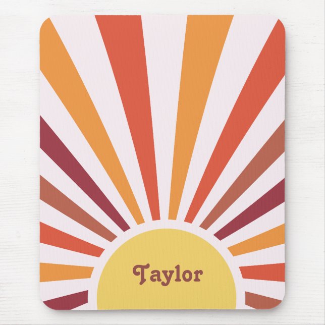 Retro Sunset Sun Rays Personalised Name Mouse Pad (Front)